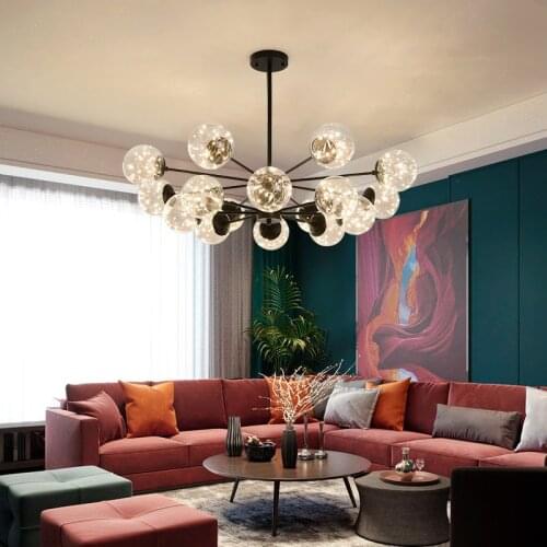 New Nordic Minimalist LED Chandelier Glass Ball Lighting Modern Ceiling Hanging Lamps for Kitchen Living Dining Room Black Gold