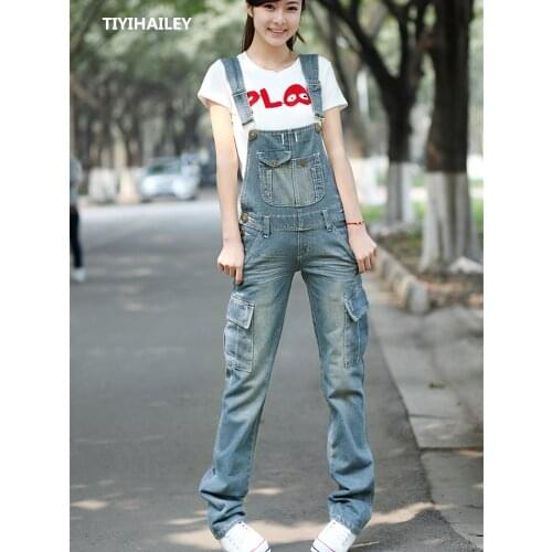 TIYIHAILEY Free Shipping Fashion Denim Bib Pants Spaghetti Strap Pants Casual Loose Plus Size S-XXL Jumpsuit Rompers Trousers