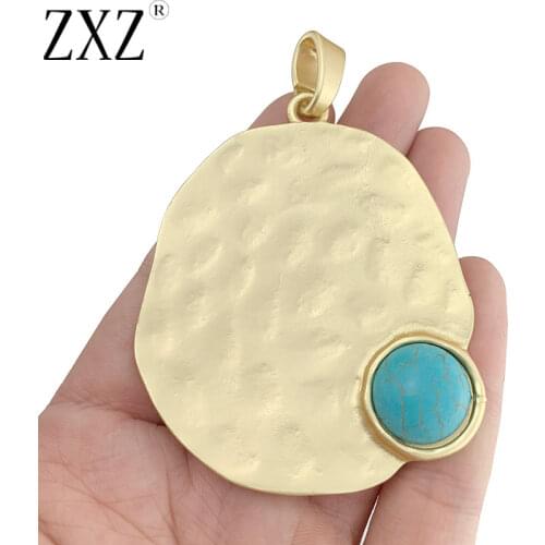 ZXZ 2pcs Matt Gold Large Geometric Irregular Turquoise Charms Pendants for Necklace Jewelry Making Accessories