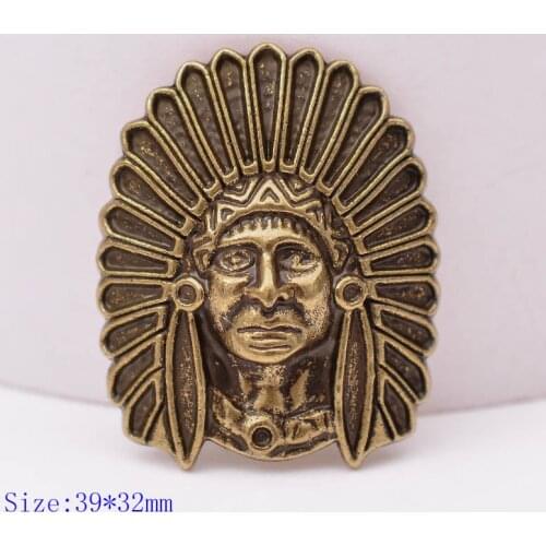 10PCS 39X32MM Retro Copper Cool Southeast Indian Headdress Skull Leather Craft Decoration Screw Back Work Conchos