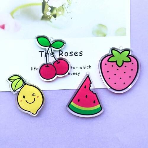 10pcs Fashion resin Acrylic Fruit cherry lemon Charms for DIY decoration neckalce Bag key chain Jewelry Making accessories