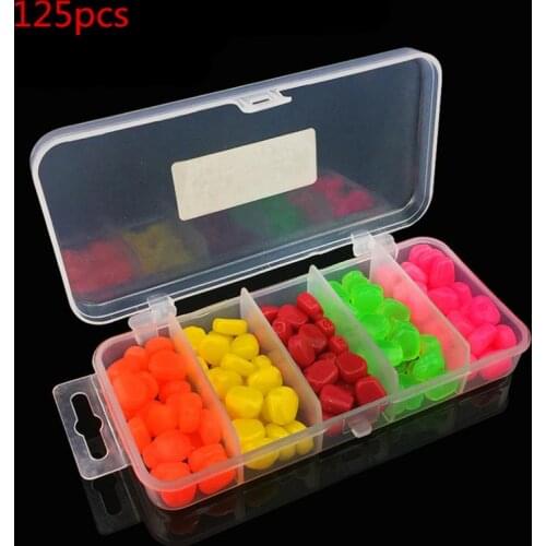 125pcs Fake Corn Imitation Bait 5 color Pop Up SweetCorn Carp Fishing Tackle Box
