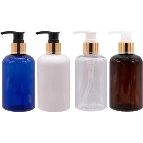 24pcs/lot 220ml Brown Plastic Shampoo Bottle,gold collar Pump Cap,Empty Cream Container,Shower Gel shampoo Liquid soap Travel