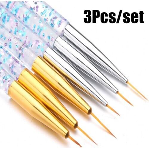 3Pcs Nail Art Painting Pen Set Acrylic Brush UV Gel DIY Drawing Crystal Nail Pencil Painting Liner Flower French Manicure Tools