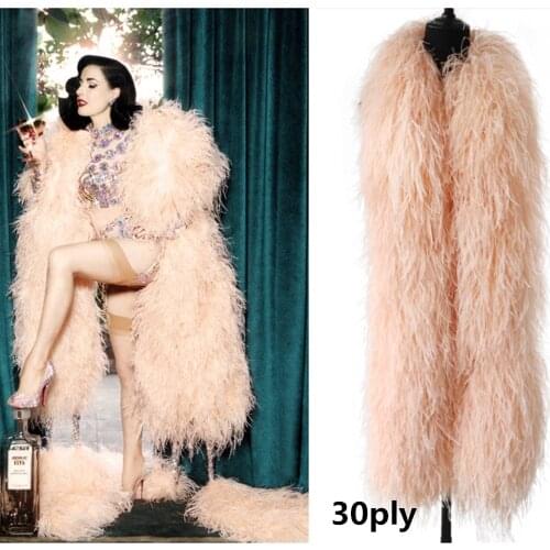 30ply Ostrich feather Boa champagne plums Wedding Party Dresses Decoration feather for Crafts 2meter plumas decorativas