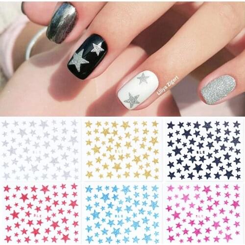 1PC Star Geometry 3D Nail Slider Silver/Black/Gold Stars Glitter Shiny Decoration Decal DIY Transfer Adhesive Sliders Manicures