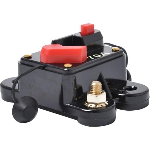 Car Marine Audio 70AMP Reset Circuit Breaker Fuse Holder w/ 0-Gauge Ring Terminals 5/16