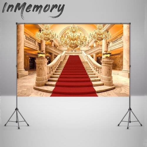 Photography Backdrop Red Carpet Stairs Children Birthday Party Decor Opera Castle Light Beauty Palace Photo Background Studio