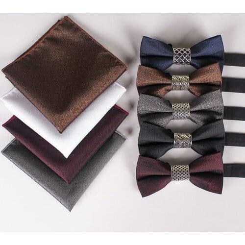 GUSLESON Mens Metal Core Solid Matte Bow Tie Set Bowknot for Men Wedding Business Formal Leisure Gift Bowtie and Pocket Square