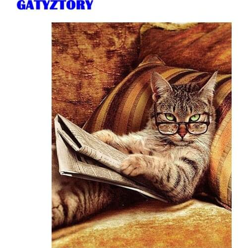 GATYZTORY Cat Diy Painting By Number Animals Acrylic Hand Painted Paint By Number Wall Art Picture For Modern Home Decor Drop