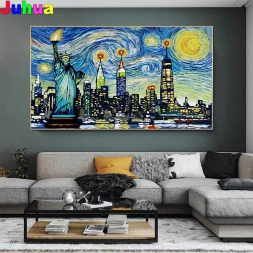 Graffiti Art Van Gogh diy Diamond Painting Mosaic landscape 5D Full Square Round new york building diamond Embroidery wall decor
