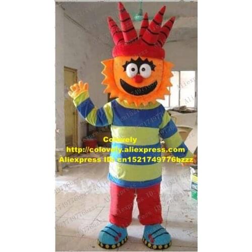 Cool Colorful Goat Monster Mascot Costume Mascotte Clown Buffoon Joker Jester With Much Red Thorns Happy Face No.2773 Free Ship