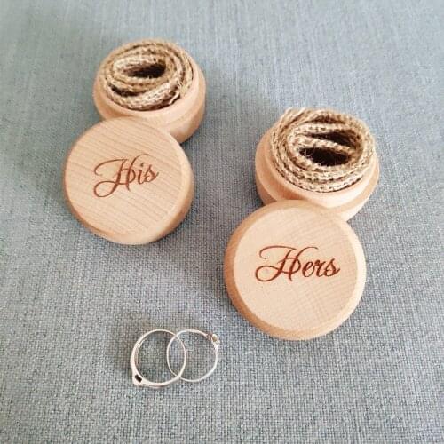 2pcs Round Rustic Wooden Ring Box His Hers Wedding Ring Box Anniversary Gift Engraved Ring Circle Boxes