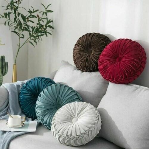 Round Floor Luxury Velvet Pumpkin Pleated Cushion Pouf Cover Throw Pillow Home Sofa Mat