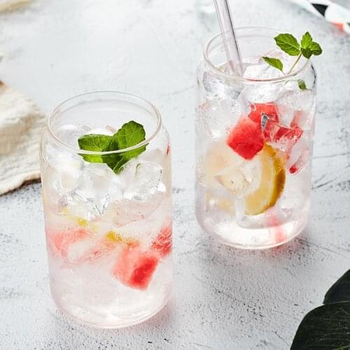 Ins Hot Can Shape Glass Fashion Water Milk Juice Cup Beer Glass 400ml 550ml and Straw Dessert Cup Shake Glass