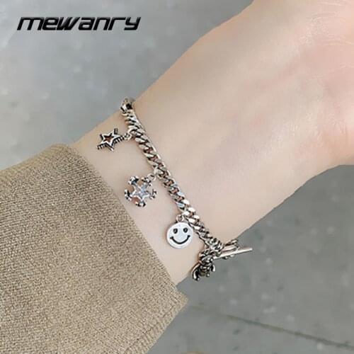 Mewanry 925 Sterling Silver Smiley Star Zircon Bear Bracelet Fashion Creative Design Party Bride Jewelry Birthday Gift for Women