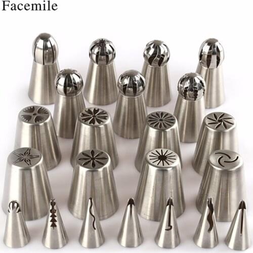 Facemile 22PCS Stainless Steel Cake Decorating Icing Pastry Piping Nozzles Tip Ball Shape Russian Style Korean Style Pastry Tool
