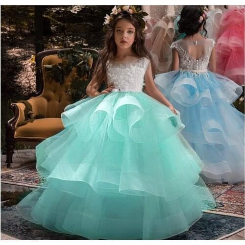 2020 new childrens clothing Childrens Flower Girl New Applique Hosting Costume Princess Tutu Dress