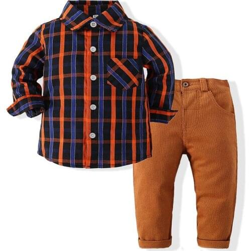 Baby Boy Clothes Gentleman Suits Newborn Soft Cotton Long-Sleeved Plaid Shirt + Casual Pants Set Infant Toddler Boy Clothing