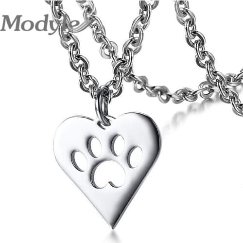 Modyle Cute Paw Heart Charm Necklace for Women Girl Stainless Steel Pet Paw Print Female Necklace Christmas Gift Jewelry