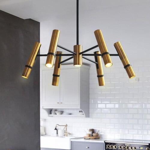 Simple Chandelier led Living Room Individual Bedroom Golden Cylinder Restaurant Bedroom Cylinder Industrial Wind