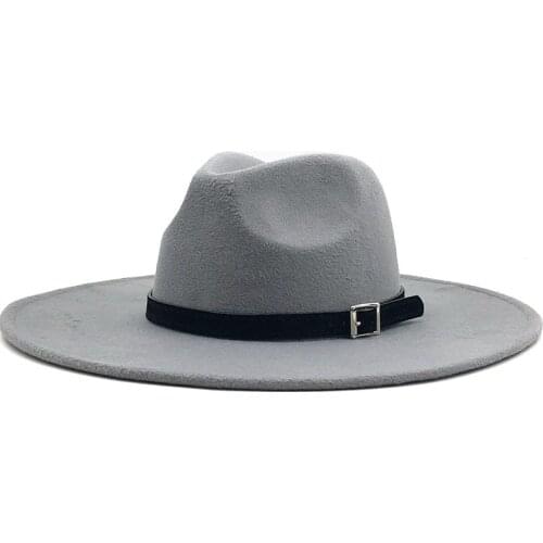 Simple Wide Brim Simple Church Derby Top Hat Panama Solid Felt Fedoras Hat for Men Women artificial wool Blend Jazz Cap