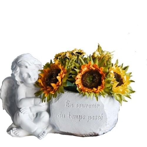 Nordic Creative Angel Sculpture Flower Pot Decoration Crafts Resin Art Cute Statue Decoration Pen Holder Storage Jar Home Decor