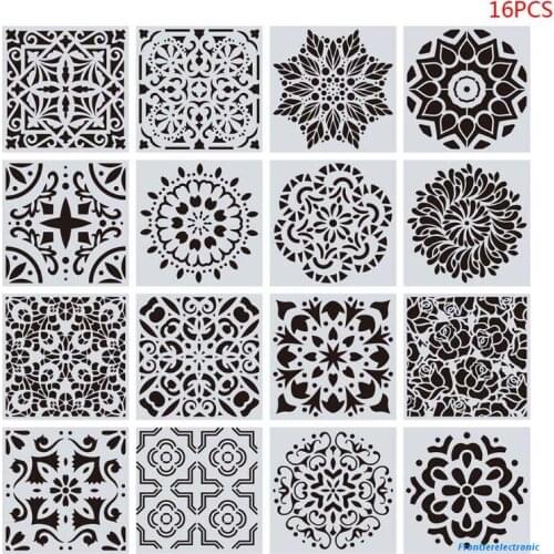 16pcs/set Mandala Stencils DIY Drawing Template Wall Painting for Wood Tiles Rock Home Decoration 15x15cm Album Decorative Craft