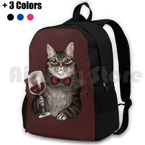 Wine Cat Grey Tabby Outdoor Hiking Backpack Waterproof Camping Travel Grey Cat Wine Red Wine Classy Cat Nyan Nyan Wine For Cats
