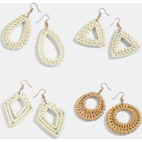 Vedawas Fashion Bamboo Weaving Geometric Drop Earrings for Women Boho Handmade Wood Statement Earrings Jewelry Party Wholesale