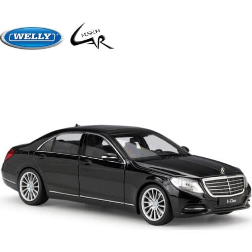 Welly 1:24 Benz S-Class Black White Metal Diecast Rally Scale Car Model Kit Display Collections Gift Toy