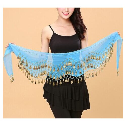 Women Belly Dance Hip Scarf Accessories 3 Row Belt Skirt With Gold bellydance Tone 128Coins Waist Chain Wrap Adult Dance 8 color