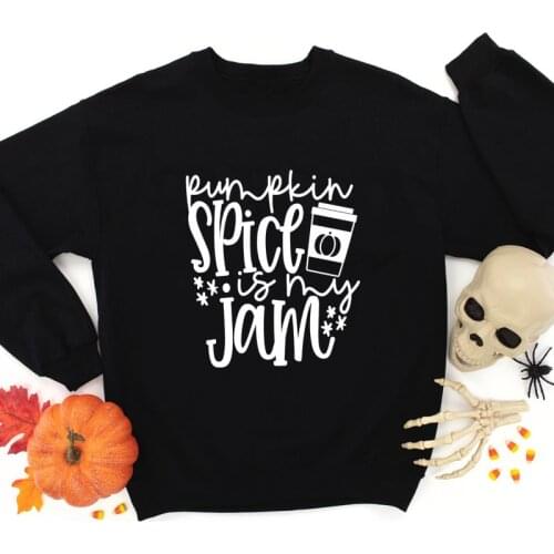 Pumpkin Spice Is My Jam Sweatshirt Funny Autumn Thanksgiving Holiday Gift Pullovers Casual Women Jumper Graphic Fall Sweatshirts
