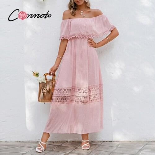 Conmoto Sexy sleeveless lace women bohemian dress Elegant hollow out 2 piece dress ladies Summer holiday long dress 2021 new