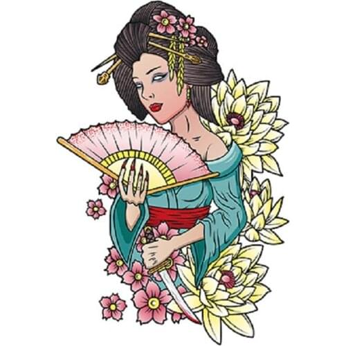 190MM×120MM Japanese style geisha figure lotus arm calf waterproof long-lasting tattoo stickers