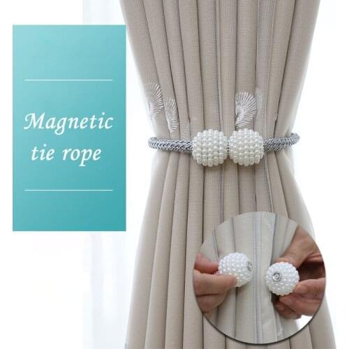 2Pcs/Set Curtain Hanging Ball Home Multifunctional Curtain Pearl Strap Rope Strap New Magnetic Hanging Ball Curtain Tool