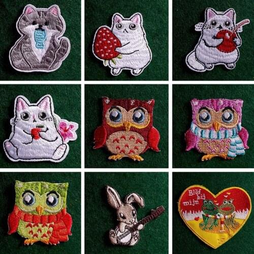2Pcs/Lot Owl Patch For Clothing Cute Animals Embroidered Patches On Clothes Iron On Patches Stripes For Jacket Cartoon Badges