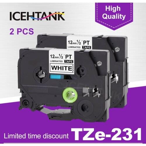 2 pcs/lot 12mm*8m Tze 231 Tze231 Black on White Laminated Compatible P touch 12mm tze-231 Label Tape Cartridge tz231 tze-231