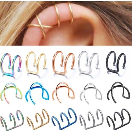 2PCS Stainless Steel Fake Ear Piercing Cartilage Earring Set Clip On Fake Tragus Piercing Earring Ear Clips Earings No Piercing