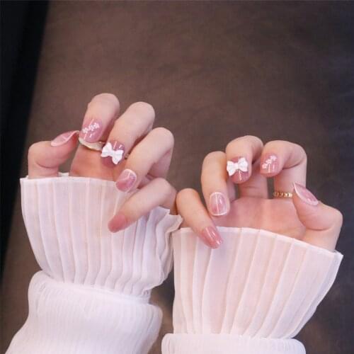 24pcs Pink Color Wear Long Paragraph Fashion Manicure Patch False Nails Save Time Wearable Nail Patch Fake Nails