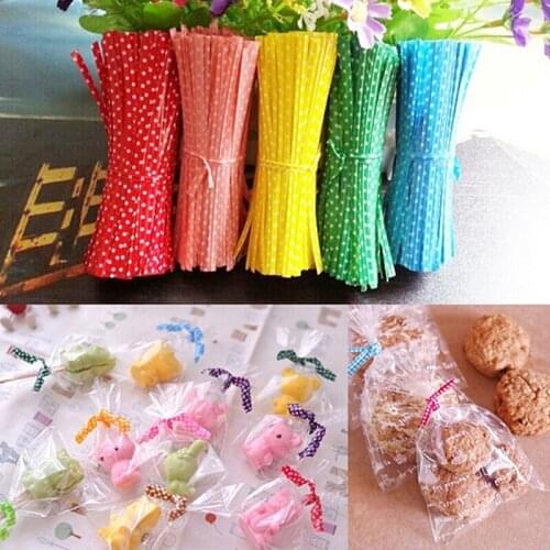 250pcs/bag Candy Color Dot Print Twist Ties Wire For Cake Pops Sealing Cello Bags Lollipop Gifts Packgae Gift Decoration