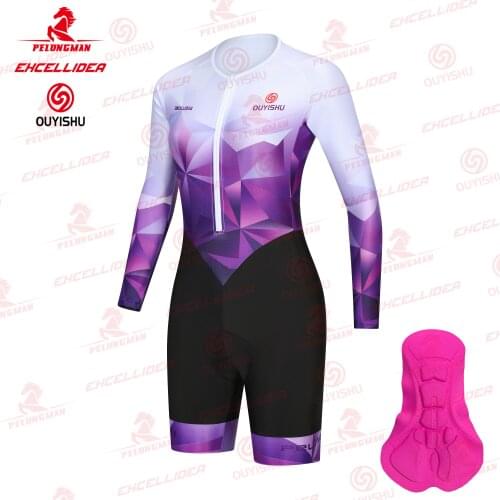 EXCELLIDEA White Blue Women Cycling JumpSuit Short Sleeve Female Cycling Skinsuit