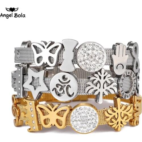 Keeper Jewelry Keys Lock Crystal Love Heart Slide Charms Mesh Keeper Bracelets Life Tree Blessed Mom Bracelets for Women Gifts