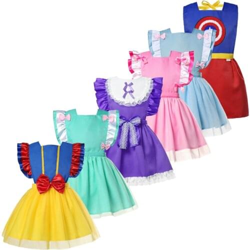 Bebe Girls Feedding Apron Snow White Kids Dress Sofia Elena Aurore Clothing Elsa Anna Dress