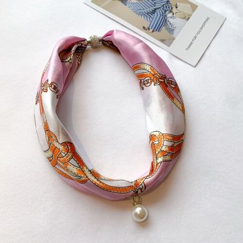 New Floral Print Long silk Female Decoration Pointed Korea Decorative Small Scarf Tied Bag Scarf Hair Band Wild fashion