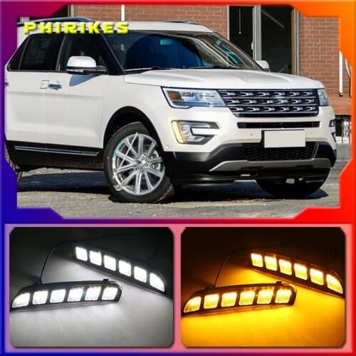 For Ford Explorer 2016 2017 2018 LED CAR DRL 12V Daytime Running Light Daylight fog lamp with Turn Signal & dimming style Relay
