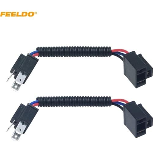 FEELDO 1PC Car Headlight Cable H4 Male To Female Connector Plug Lamp Bulb Socket Automotive Wiring Adapter Holder #FD6001