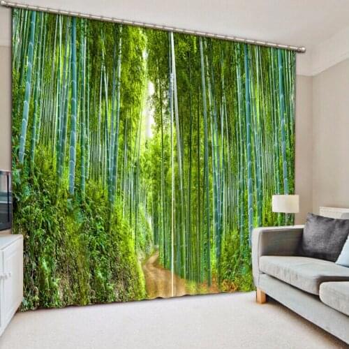 Photo Customize Size 3D Curtain Green Bamboo Forest Window Curtain Living Room 3D Bathroom Shower Curtain 3D Curtain Blackout