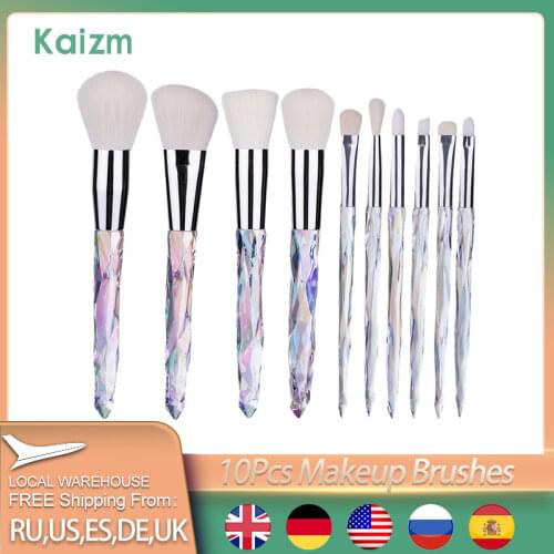 10pcs Makeup Brush Soft Type Cosmetic Face Powder Foundation Brush Synthetic Hair Crystal Handle Woman Make up Brush Kits Tools