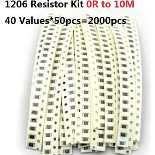 40 Values*50pcs=2000pcs SMD 1206 Resistor kit 0 Ohm-10M 5% Resistance Assorted kit set 1R 10R 47R 68R 470R 1K 10K 22K 1M pack